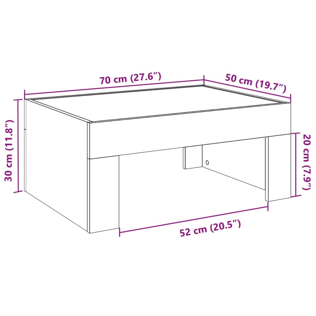 vidaXL kohvilaud LED-tuledega, betoonhall, 70x50x30 cm