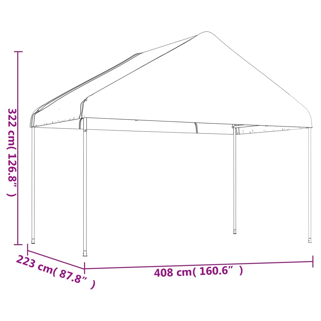 vidaXL katusega varjualune, valge, 13,38 x 4,08 x 3,22 m, polüetüleen