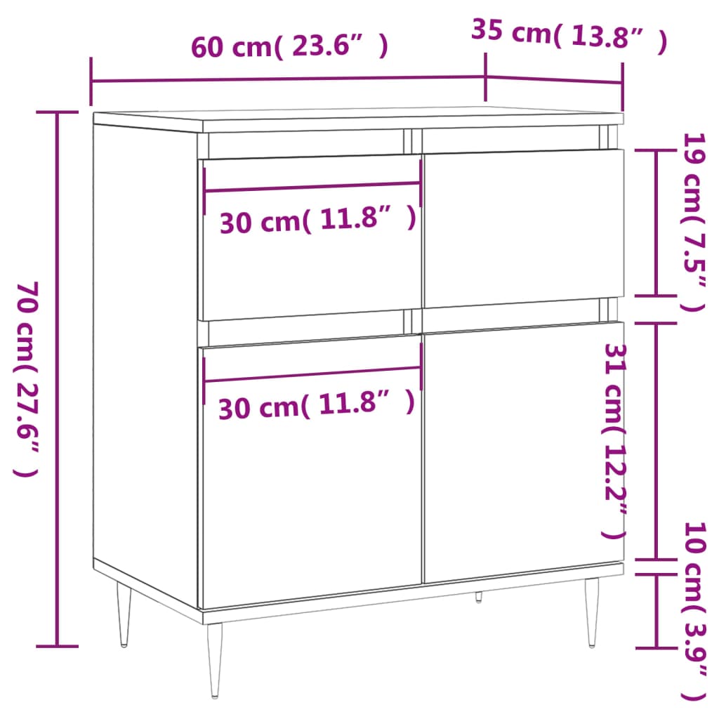 vidaXL puhvetkapp, hall Sonoma tamm, 60x35x70 cm, tehispuit