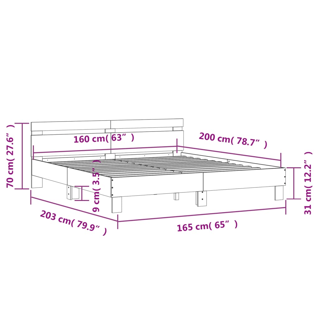 vidaXL voodiraam peatsiga, hall Sonoma tamm, 160 x 200 cm, tehispuit