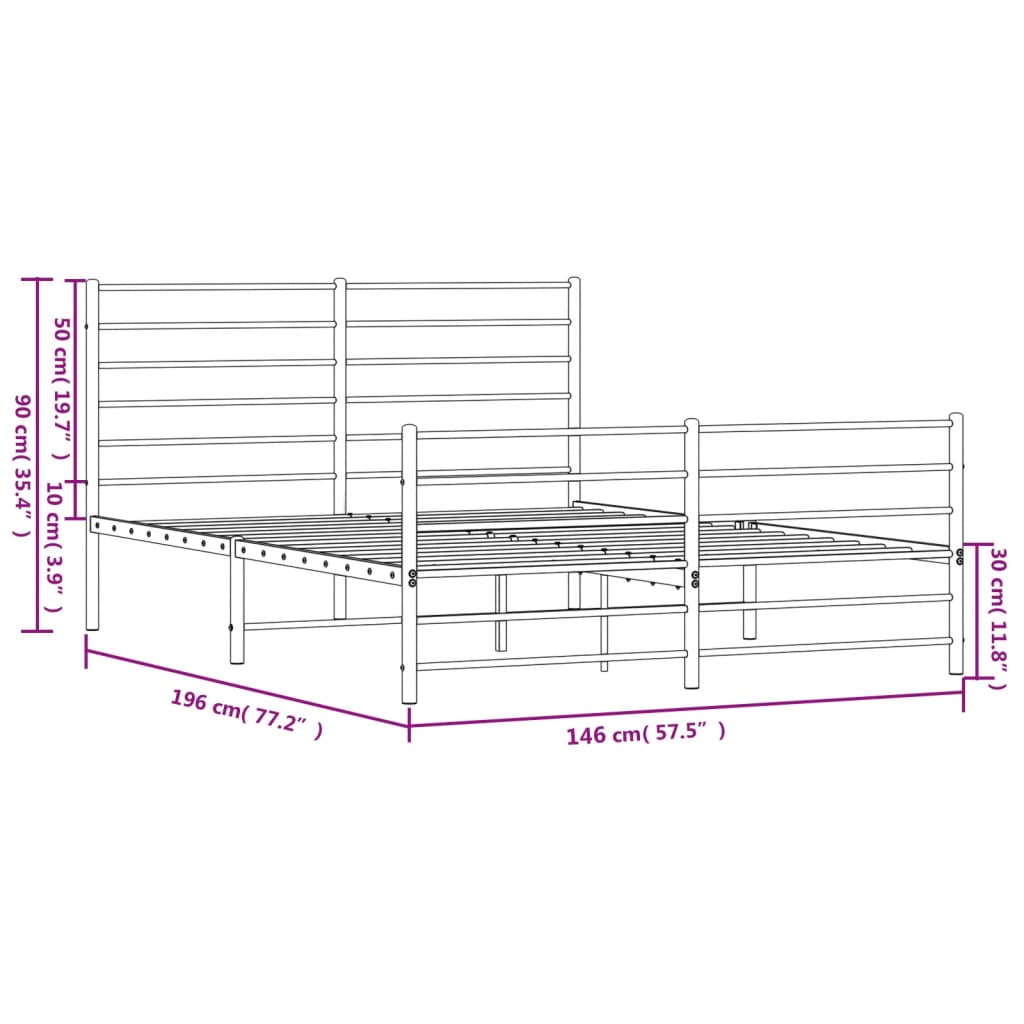 vidaXL metallist voodiraam peatsi ja jalutsiga, valge, 140 x 190 cm