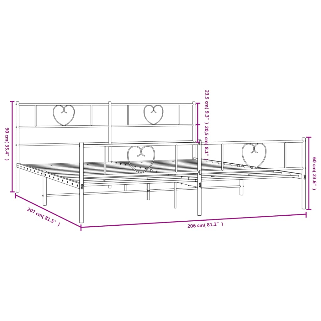 vidaXL metallist voodiraam peatsi ja jalutsiga, must, 200x200 cm