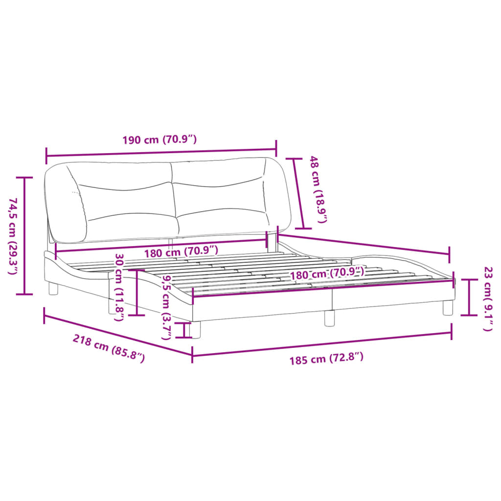 vidaXL voodiraam LED-tuledega, must ja valge, 180 x 200 cm, kunstnahk