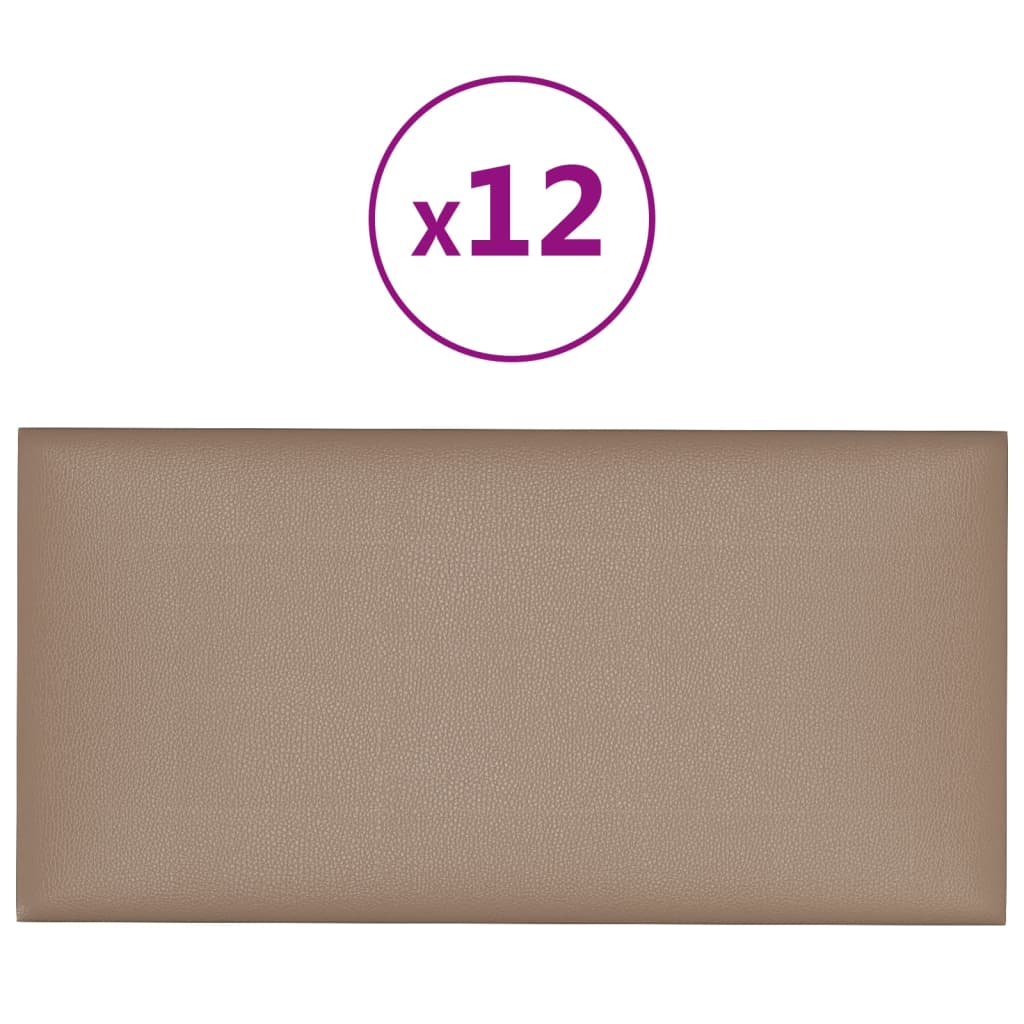 vidaXL seinapaneelid 12 tk, cappuccino, 30 x 15 cm, kunstnahk, 0,54 m²